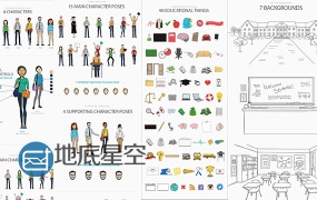 AE模板学生学校生活宣传片大学教育手绘卡通动画设计元素