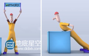 AE模板三维卡通人物推箱子logo演绎片头动画