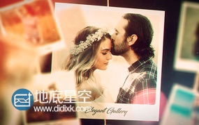 AE模板唯美空间悬挂漏光展示婚庆照片相册视频动画