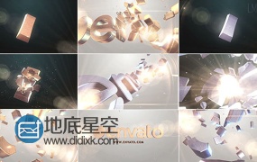 AE模板E3D金银色条碎块三维置换LOGO标志片头动画
