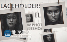 AE模板E3D动画相册展示悬挂拍立得照片视频动画