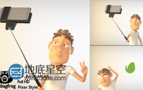 AE模板LOGO片头动画三维卡通角色玩自拍