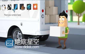 AE模板三维卡通人开车送快递LOGO演绎物流公司宣传片头