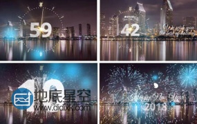 AE模板2018新年倒计时午夜时钟烟花新的一年特效动画