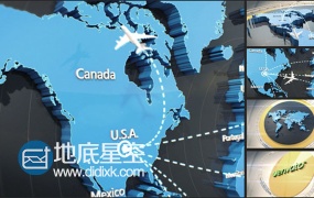 C4D模板+AE模板三维地图通讯连线动画特效