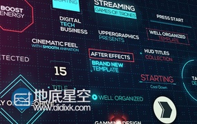 AE模板游戏电影HUD信息图表文本文字标题动画特效