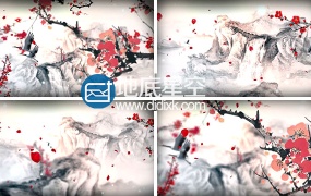 视频素材国风水墨晕染梅花白鹭上青天