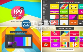 AE模板199种MG图形文字动画动态转场过渡效果