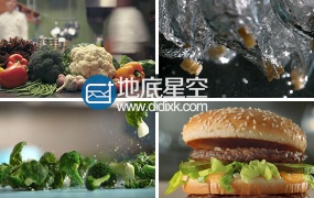 视频素材:实拍各种美味蔬菜水果汉堡美食