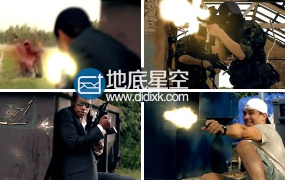 视频素材 高清电影枪战爆炸子弹开枪动作特效素材+音效素材
