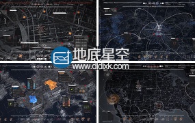 AE模板HUD高科技地图路径地点标注网络接口位置连接动画