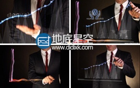 AE模板真人手指点击高科技商业信息数据销售图表logo演绎动画
