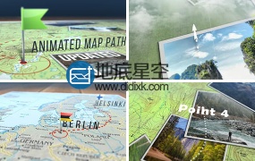 AE模板全球地图徒步旅游路线旅行标志地点连接路径