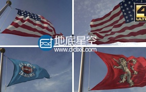 AE模板三维丝绸质感国家旗帜随风飘动动画
