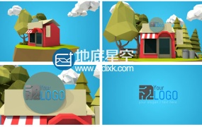 AE模板:三维卡通低多边形零售商店购物Logo演绎动画