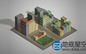 3D模型:低多边形城市街区楼房模型