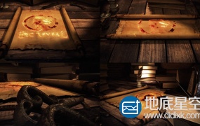 AE模板中世纪羊皮纸展开火焰燃烧标志logo演绎动画