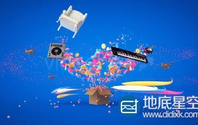 AE模板三维广播设计时尚音乐频道标志演绎开场片头动画