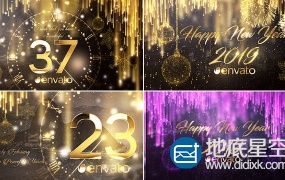 AE模板2019庆祝新年倒计时烟花时钟动画New Year Countdown 2019