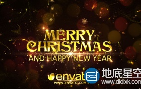AE模板金黄色的粒子圣诞节新年快乐片头文字动画Christmas Wishes