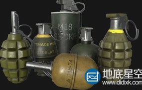 3D模型:手雷手榴弹烟雾弹低多边形模型 CGTrader – Grenades Pack Low-poly 3D model