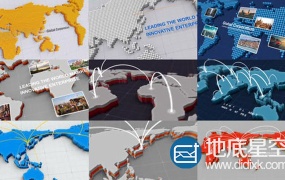 AE模板-3D世界地图地球连线地点国家中国企业网络信息图形动画