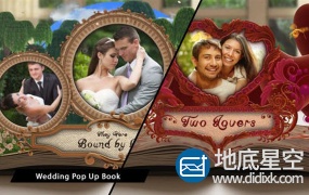 AE模板-立体书弹出翻页婚礼照片旅游度假相册片头动画 Wedding Album Pop up Book