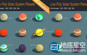 3D模型:低多边形星球 Cgtrader – Low Poly Solar System Planets Isometric Low-poly 3D model