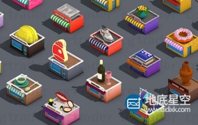 3D模型:23个低多边形商店店铺模型