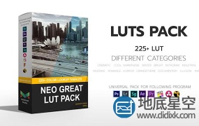 LUTs预设:225+不同风格分类LUTs视频调色预设效果
