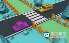 C4D工程:卡通低多边形城市交通模型