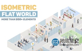 AE模板-500+三维扁平化等距人物工作场景元素MG动画