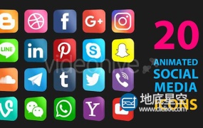 视频素材+AE模板:20个社交媒体Facebook微信YouTube3D动画图标