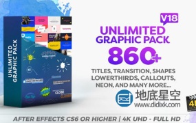 AE模板-860+图形元素文字标题排版综艺霓虹灯字幕表情符号线条标注液体转场过渡