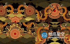 视频素材:庆祝农历新年中国龙金色祥云图案风元素VJ循环背景