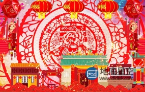 视频素材-新年春节红色剪纸动画福字舞台背景