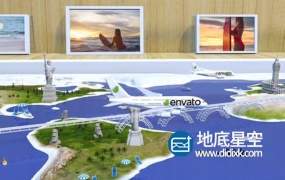 AE模板-三维航空节日旅游度假飞机飞越地图logo展示片头动画