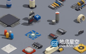 C4D模型-30个低多边形半导体元件