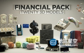 C4D/E3D模型-16个金融钱币预设模型包