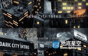 AE模板-3D暗黑城市雨天建设广告牌霓虹灯文字排版logo片头展示动画