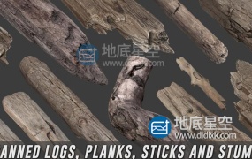 3D模型-木头木板木棍木桩等木质物模型与贴图合集