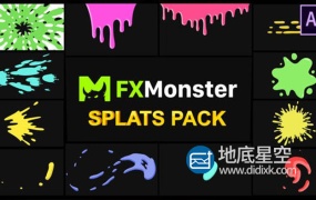 AE模板-2D卡通动画五颜六色形状液体飞溅叠加转场动画 Splats Pack