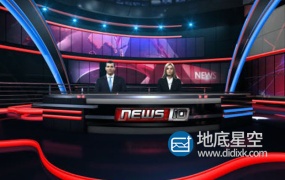 AE模版-3D虚拟演播室主持人在新闻室广播新闻体育场景接受动画