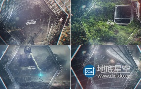 AE模板-三维视差六角形旅游图片家庭相册幻灯片