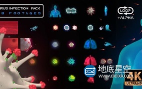 视频素材-3D人体肺部疾病4K新型冠状病毒感染医疗HUD界面视频动画元素包