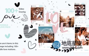 视频素材-108个唯美浪漫爱情可爱卡通涂鸦手绘图形叠加动画素材 Animated Doodle Love Pack Video Overlays