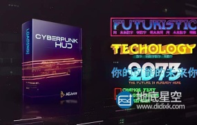 AE模板-未来高科技科幻赛博朋克横竖屏文字标题故障排版动画 Cyberpunk HUD