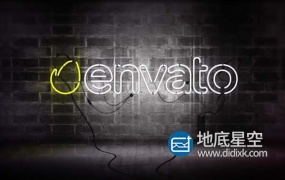 AE模板-炫酷的酒吧俱乐部砖墙上霓虹灯标志logo片头展示动画