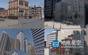 C4D模型-5套C4D城市街区街道老城市城市高楼高楼大厦楼房 城市街道模型合集