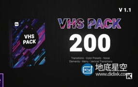 AE模板-200组VHS复古视频信号数字失真故障特效转场预设元素动画